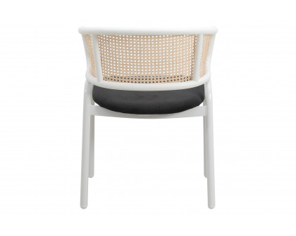 LeisureMod Ervilla Modern Dining Armchair with White Powder Coated Steel Legs and Wicker Back - Black