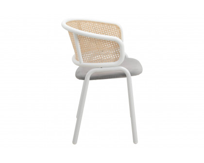 LeisureMod Ervilla Modern Dining Armchair with White Powder Coated Steel Legs and Wicker Back - Gray