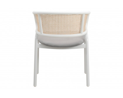 LeisureMod Ervilla Modern Dining Armchair with White Powder Coated Steel Legs and Wicker Back - Gray