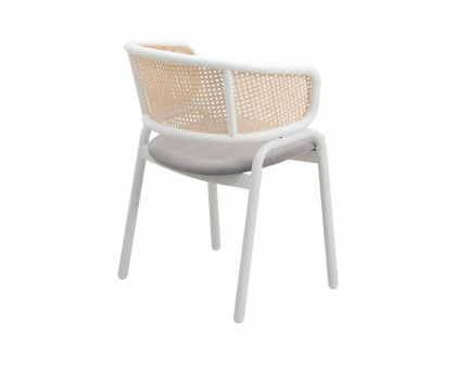 LeisureMod Ervilla Modern Dining Armchair with White Powder Coated Steel Legs and Wicker Back - Gray