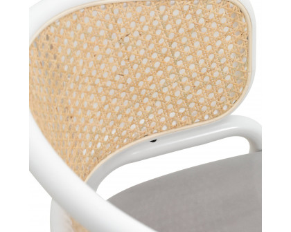 LeisureMod Ervilla Modern Dining Armchair with White Powder Coated Steel Legs and Wicker Back - Gray