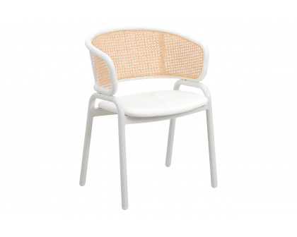 LeisureMod Ervilla Modern Dining Armchair with White Powder Coated Steel Legs and Wicker Back