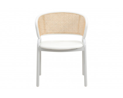 LeisureMod Ervilla Modern Dining Armchair with White Powder Coated Steel Legs and Wicker Back - White