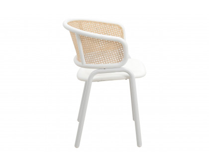 LeisureMod Ervilla Modern Dining Armchair with White Powder Coated Steel Legs and Wicker Back - White