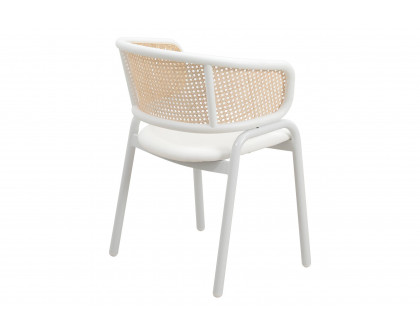 LeisureMod Ervilla Modern Dining Armchair with White Powder Coated Steel Legs and Wicker Back - White