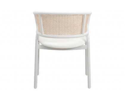 LeisureMod Ervilla Modern Dining Armchair with White Powder Coated Steel Legs and Wicker Back - White