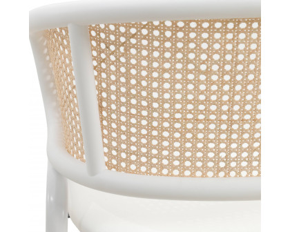 LeisureMod Ervilla Modern Dining Armchair with White Powder Coated Steel Legs and Wicker Back - White