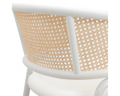 LeisureMod Ervilla Modern Dining Armchair with White Powder Coated Steel Legs and Wicker Back - White