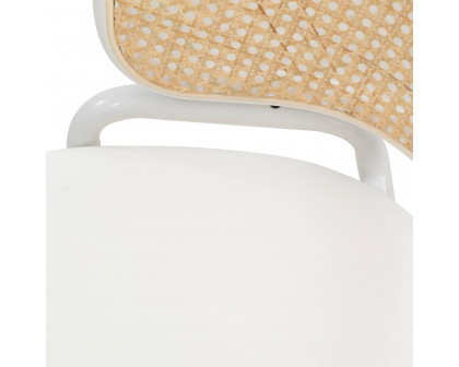 LeisureMod Ervilla Modern Dining Armchair with White Powder Coated Steel Legs and Wicker Back - White