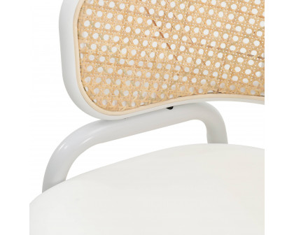 LeisureMod Ervilla Modern Dining Armchair with White Powder Coated Steel Legs and Wicker Back - White