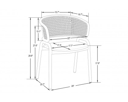 LeisureMod Ervilla Modern Dining Armchair with White Powder Coated Steel Legs and Wicker Back - White