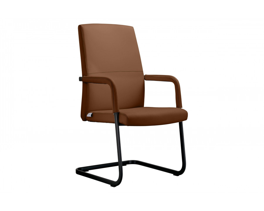 LeisureMod Evander Mid-Century Modern Faux Leather Office Chair With Aluminum Frame - Dark Brown