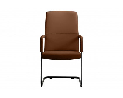 LeisureMod Evander Mid-Century Modern Faux Leather Office Chair With Aluminum Frame - Dark Brown