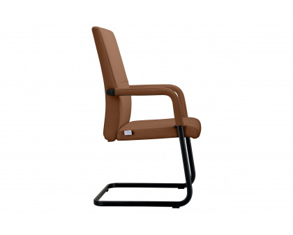 LeisureMod Evander Mid-Century Modern Faux Leather Office Chair With Aluminum Frame - Dark Brown