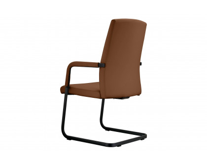 LeisureMod Evander Mid-Century Modern Faux Leather Office Chair With Aluminum Frame - Dark Brown