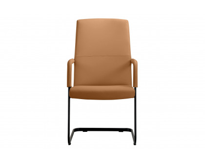 LeisureMod Evander Mid-Century Modern Faux Leather Office Chair With Aluminum Frame - Acorn Brown