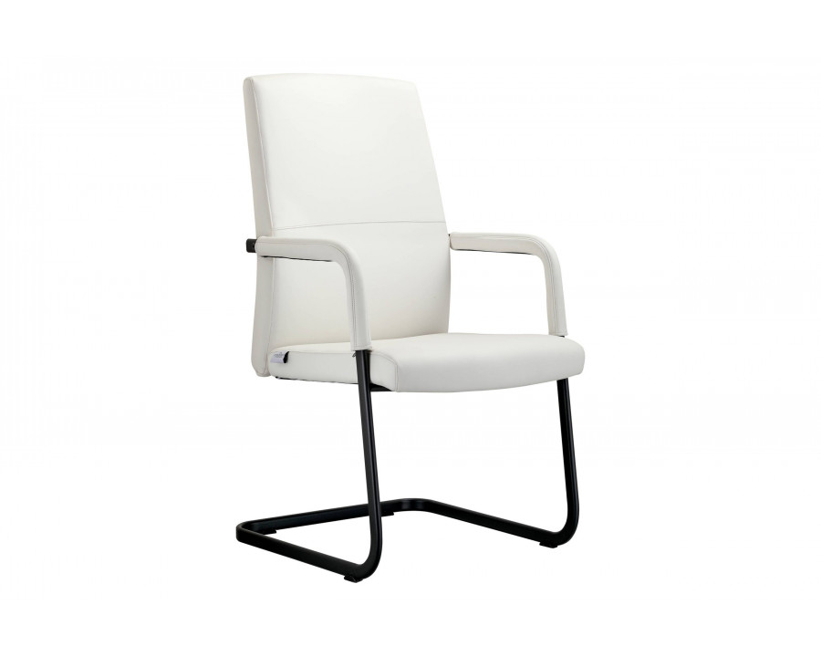 LeisureMod Evander Mid-Century Modern Faux Leather Office Chair With Aluminum Frame - White