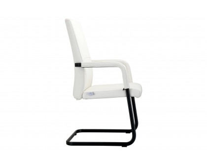 LeisureMod Evander Mid-Century Modern Faux Leather Office Chair With Aluminum Frame - White