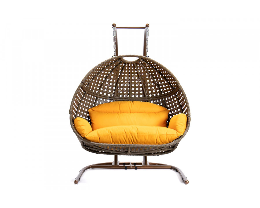 LeisureMod Wicker Hanging Double Egg Beige Swing Chair - Light Orange