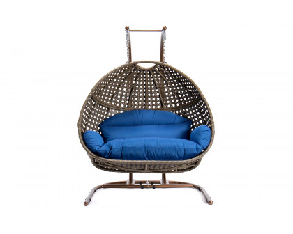 LeisureMod Wicker Hanging Double Egg Beige Swing Chair