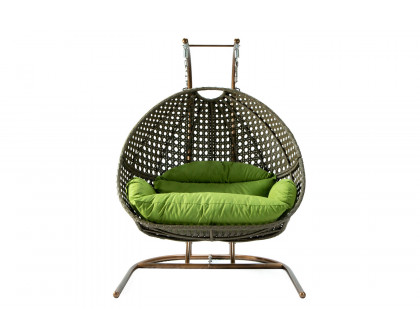 LeisureMod Wicker Hanging Double Egg Beige Swing Chair