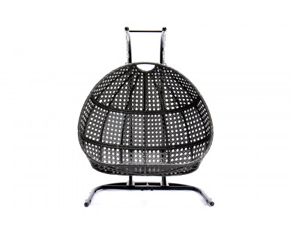 LeisureMod Wicker Hanging Double Egg Charcoal Swing Chair - Brown