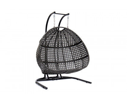 LeisureMod Wicker Hanging Double Egg Charcoal Swing Chair - Brown