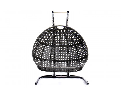 LeisureMod Wicker Hanging Double Egg Charcoal Swing Chair - Blue