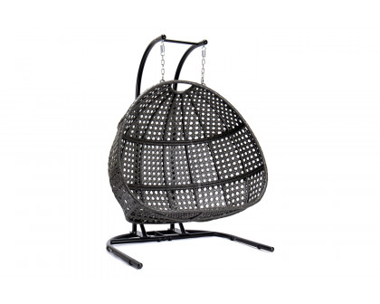 LeisureMod Wicker Hanging Double Egg Charcoal Swing Chair - Blue