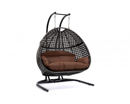 LeisureMod Wicker Hanging Double Egg Beige Swing Chair