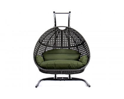 LeisureMod Wicker Hanging Double Egg Beige Swing Chair