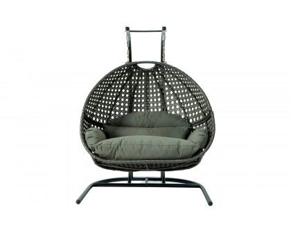 LeisureMod Wicker Hanging Double Egg Beige Swing Chair