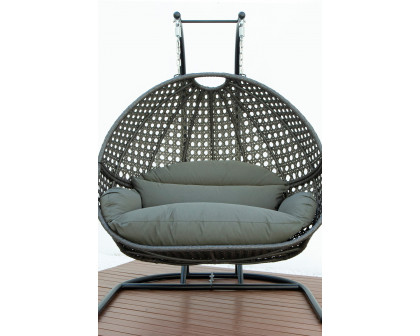 LeisureMod Wicker Hanging Double Egg Charcoal Swing Chair - Dark Gray