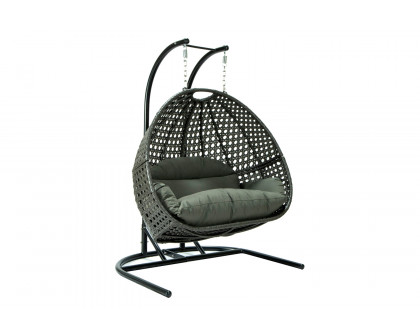 LeisureMod Wicker Hanging Double Egg Charcoal Swing Chair - Dark Gray