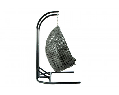 LeisureMod Wicker Hanging Double Egg Charcoal Swing Chair - Dark Gray