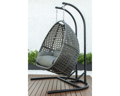 LeisureMod Wicker Hanging Double Egg Charcoal Swing Chair - Dark Gray