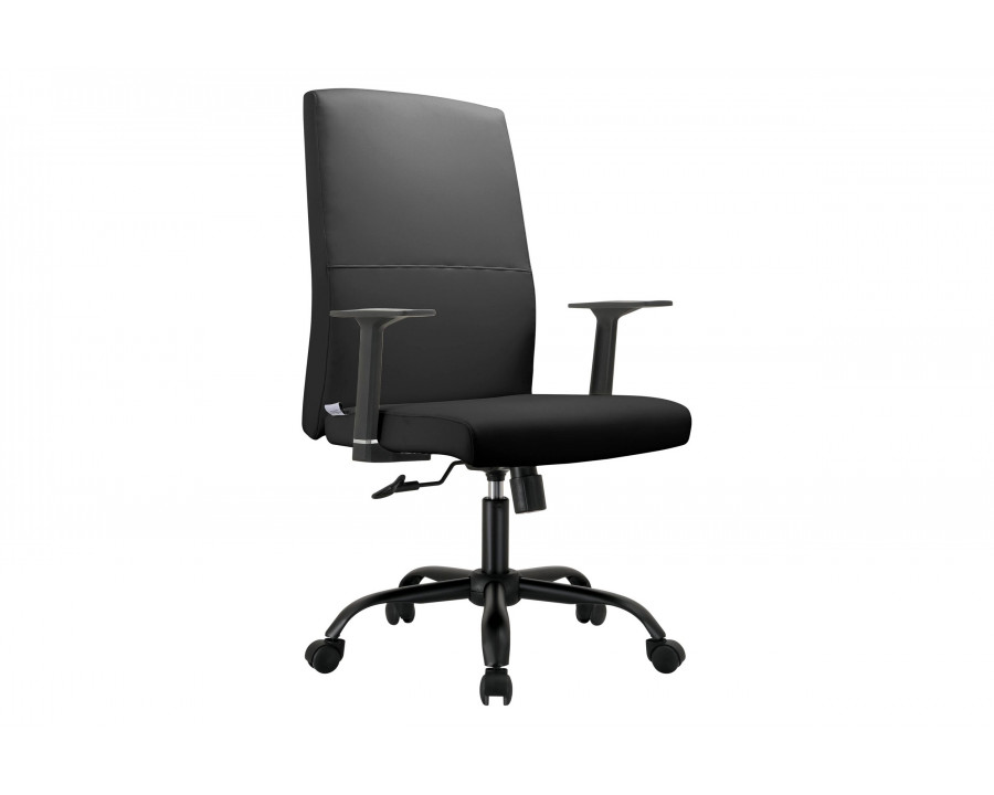 LeisureMod Evander Modern Faux Leather Office Chair in Aluminum with Adjustable Height and Swivel - Black