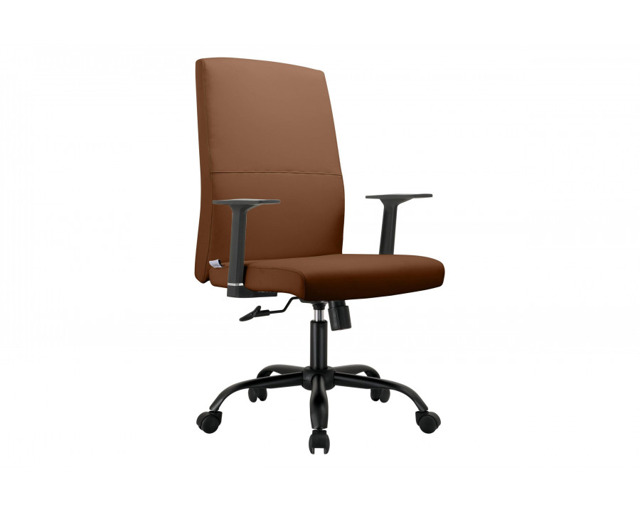 LeisureMod Evander Modern Faux Leather Office Chair in Aluminum with Adjustable Height and Swivel - Dark Brown