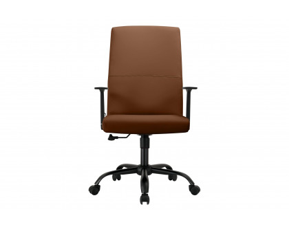 LeisureMod Evander Modern Faux Leather Office Chair in Aluminum with Adjustable Height and Swivel - Dark Brown