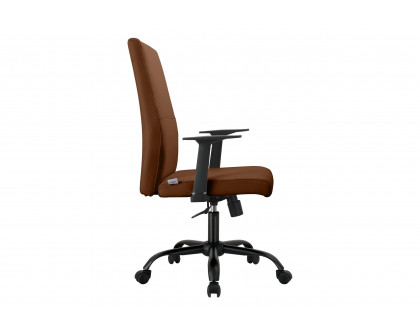 LeisureMod Evander Modern Faux Leather Office Chair in Aluminum with Adjustable Height and Swivel - Dark Brown