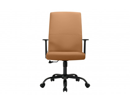 LeisureMod Evander Modern Faux Leather Office Chair in Aluminum with Adjustable Height and Swivel - Acorn Brown