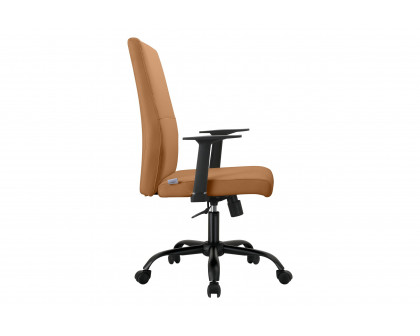 LeisureMod Evander Modern Faux Leather Office Chair in Aluminum with Adjustable Height and Swivel - Acorn Brown