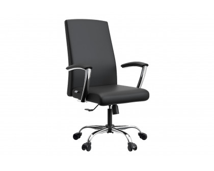 LeisureMod Evander Mid-Century Modern Swivel Office Chair in Faux Leather with Adjustable Height