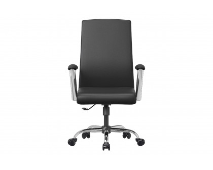 LeisureMod Evander Mid-Century Modern Swivel Office Chair in Faux Leather with Adjustable Height - Black