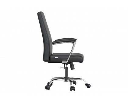 LeisureMod Evander Mid-Century Modern Swivel Office Chair in Faux Leather with Adjustable Height - Black