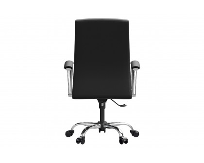 LeisureMod Evander Mid-Century Modern Swivel Office Chair in Faux Leather with Adjustable Height - Black