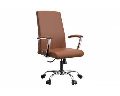 LeisureMod Evander Mid-Century Modern Swivel Office Chair in Faux Leather with Adjustable Height