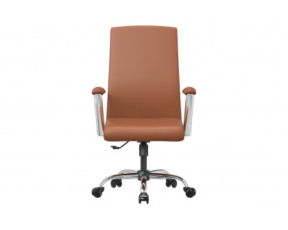 LeisureMod Evander Mid-Century Modern Swivel Office Chair in Faux Leather with Adjustable Height - Dark Brown