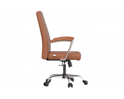 LeisureMod Evander Mid-Century Modern Swivel Office Chair in Faux Leather with Adjustable Height - Dark Brown