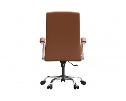 LeisureMod Evander Mid-Century Modern Swivel Office Chair in Faux Leather with Adjustable Height - Dark Brown